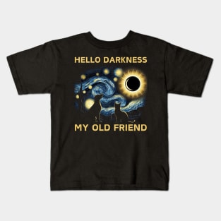 Hello Darkness My Old Friend Funny cat and dog Solar Eclipse Kids T-Shirt